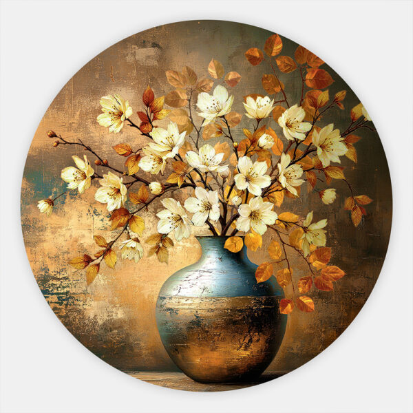 muurcirkel bloemen schilderij met goud accenten