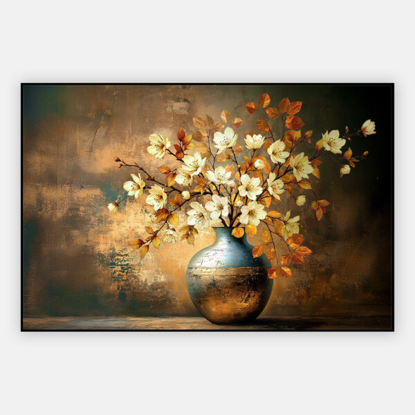 bloemen schilderij met goud accenten in artframe