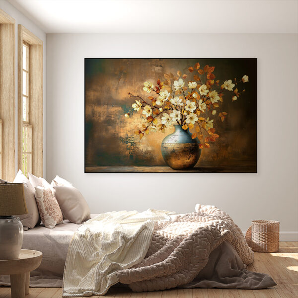 bloemen schilderij met goud accenten in artframe