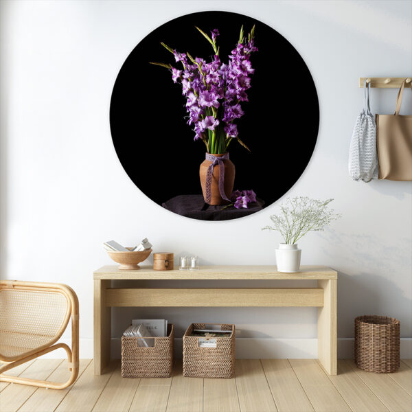 Muurcirkel schilderij Stilleven Gladiolen in vaas