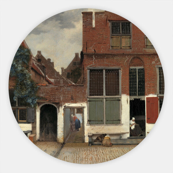 Schilderij Het straatje - vermeer muurcirkel