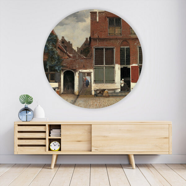 Schilderij Het straatje - vermeer muurcirkel