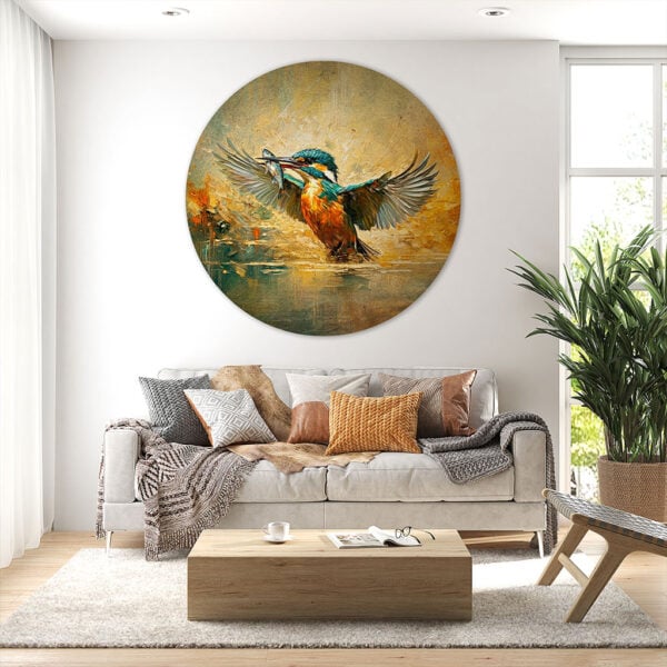 Muurcirkel schilderij IJsvogel - De vangst