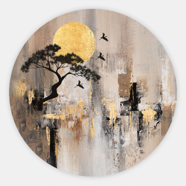 Schilderij Kiintsugi Horizon Japandi schilderij als muurcirkel