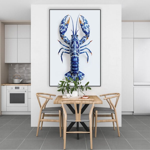 Schilderij Delfts blauwe kreeft in Alu Artframe met verwisselbaar doek