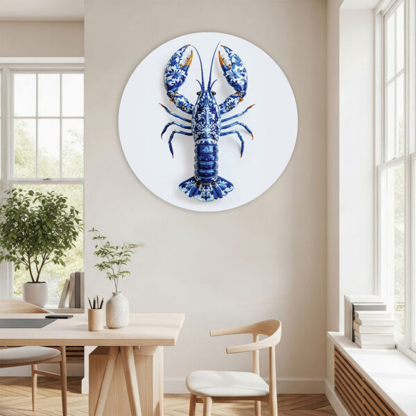 Muurcirkel Delfts blauwe kreeft op een witte achtergrond