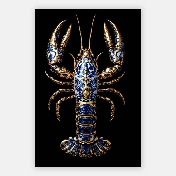 Schilderij Kreeft Delfts Blauw en goud