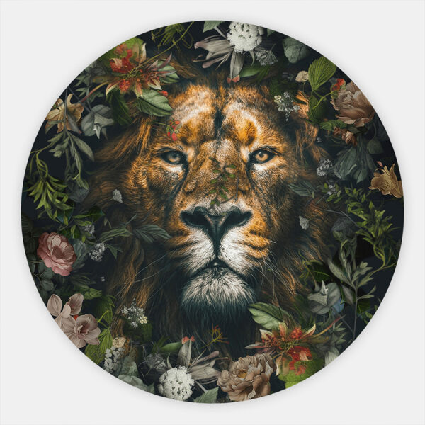 Muurcirkel Leeuw met bloemen