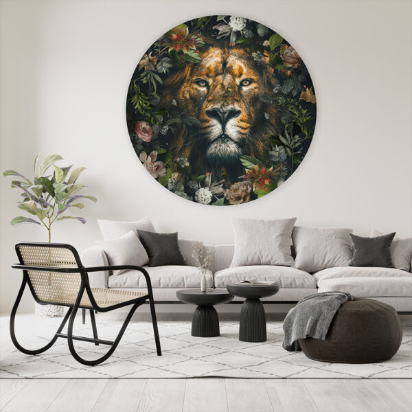 Muurcirkel Leeuw met bloemen