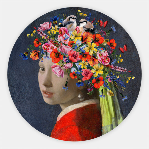 Muurcirkel schilderij meisje met de parel springtime