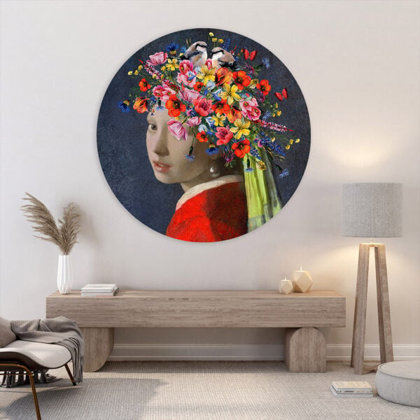 Schilderij meisje met de parell springtime muurcirkel