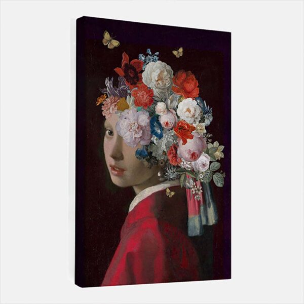 Canvas schilderij Meisje met de parel - the red version