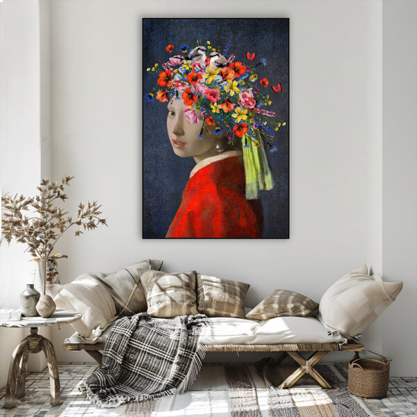 Schilderij meisje met de parel springtime in artframe