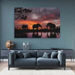 Olifanten-bij-zonsondergang-canvas-binnen-sfeer.jpg