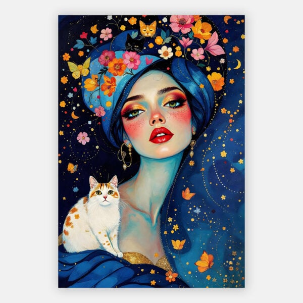 Schilderij Purrfect muse - vrouw met katten