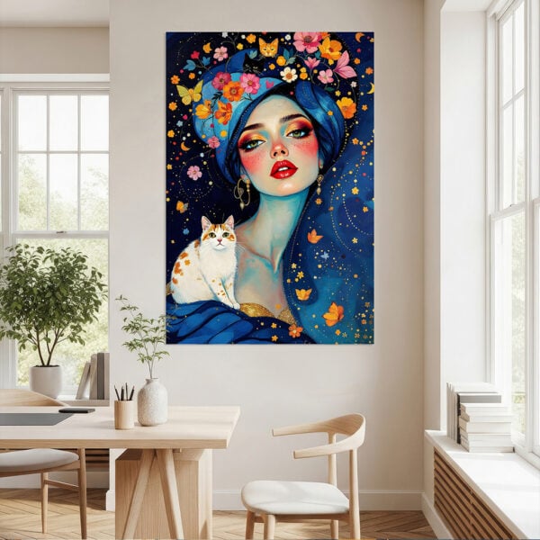 Schilderij Purrfect muse - vrouw met katten