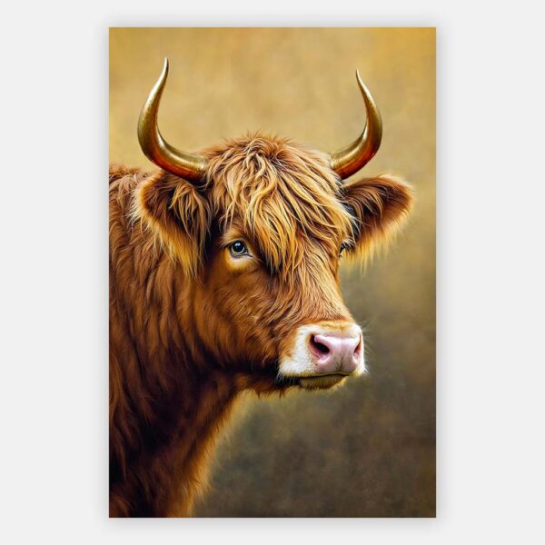 Schilderij Schotse hooglander met gouden hoorns