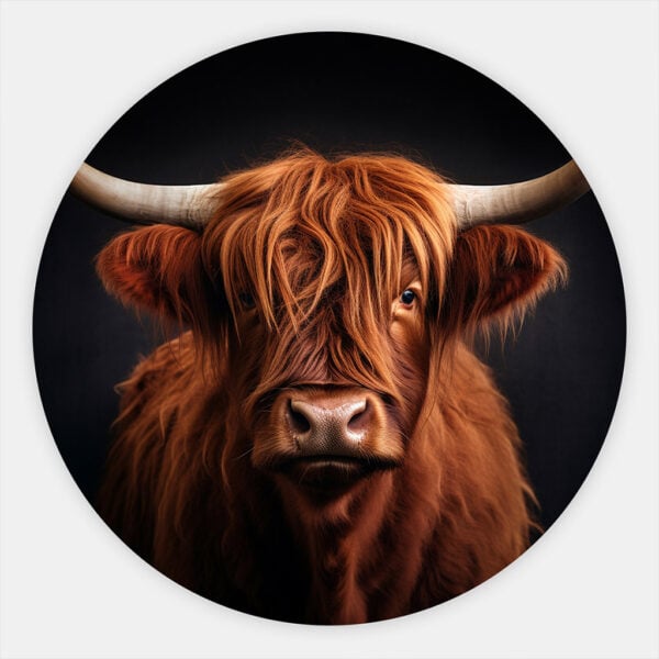 Schilderij Schotse hooglander roodbruin muurcirkel