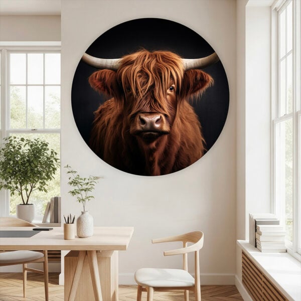 Schilderij Schotse hooglander roodbruin muurcirkel