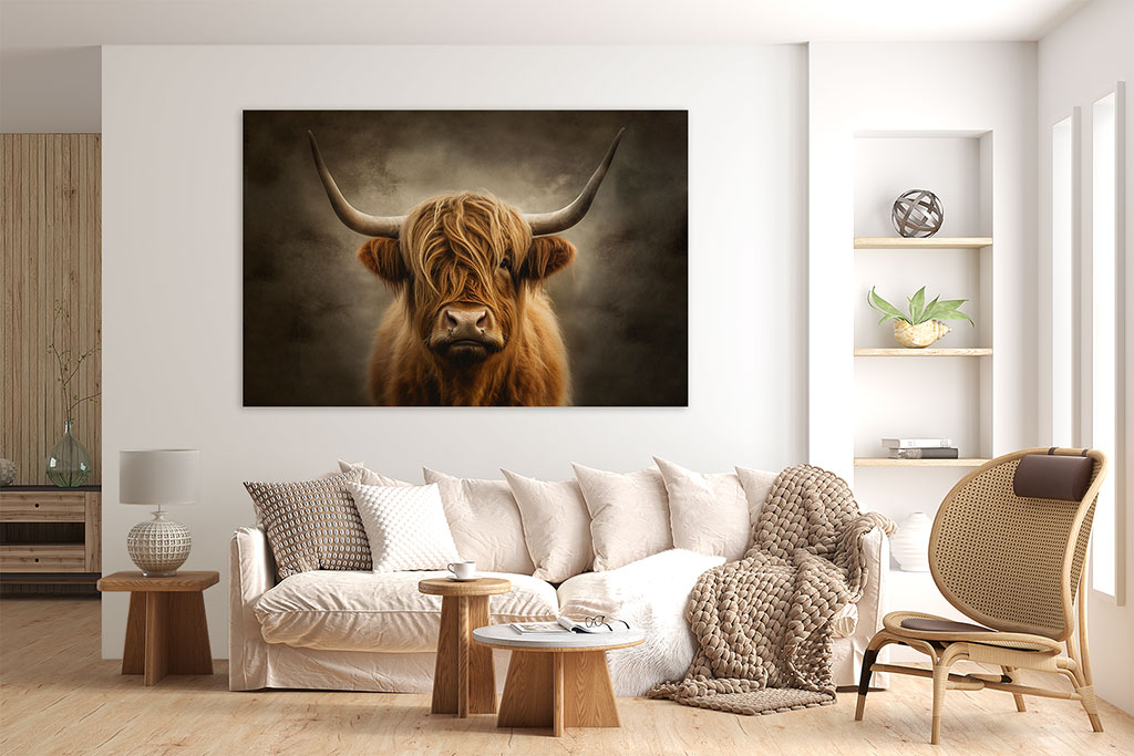 Schotse hooglander schilderij woonkamer