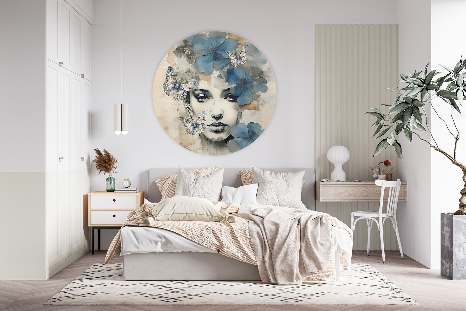 Wanddecoratie slaapkamer muurcirkel sfeerbeeld